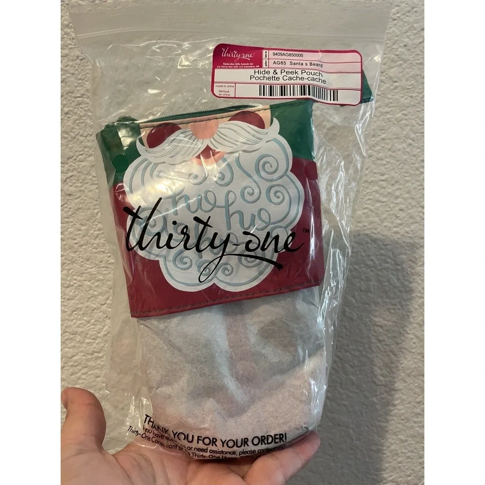 Thirty One SANTA'S BEARD Hide And Peek Pouch NWT Christmas